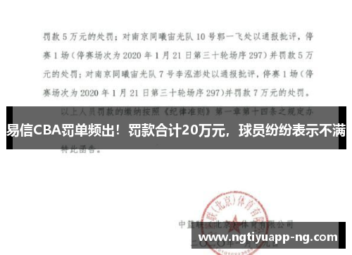 易信CBA罚单频出！罚款合计20万元，球员纷纷表示不满